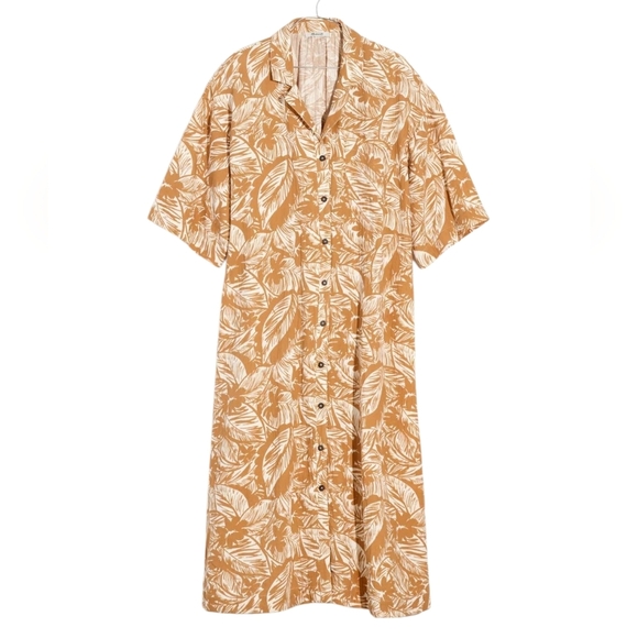 Madewell Lightestspun Cover Up Maxi Shirtdress Brown White Leaf Print Resort Poo - Picture 1 of 13